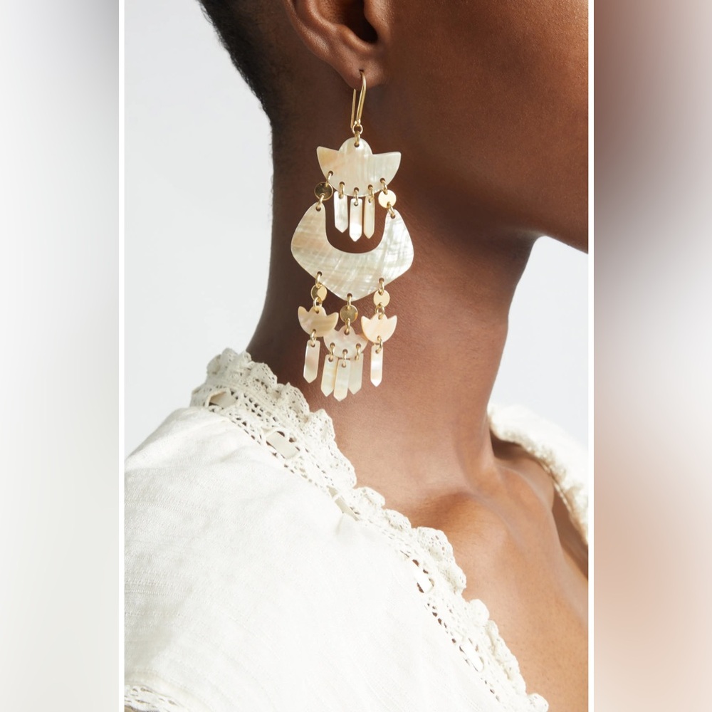 Elegant Cream Shell Chandelier Earrings - Women Jewelry